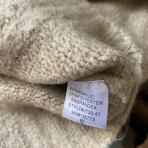 Olivaceous Tan Cable Knit Pom Pom Sweater Size Small - Picture 7 of 10